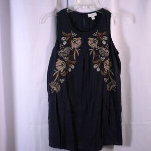 J Jill Womens XS Navy Blue Sleeveless Floral Flower Embroidered Top Shirt‎
